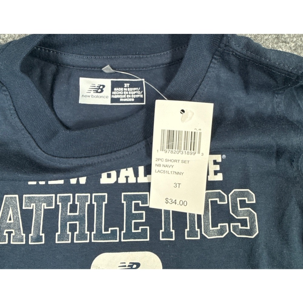 New Balance Athletics Kids 3T 2PC Short Set Navy Blue Tee and Shorts NWT - Picture 4 of 7